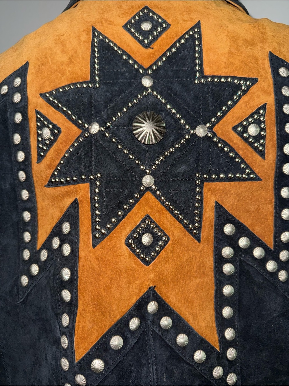 Vintage 90’s Cripple Creek Star Studded Western Suede Leather Jacket Size XL - Picture 3 of 5